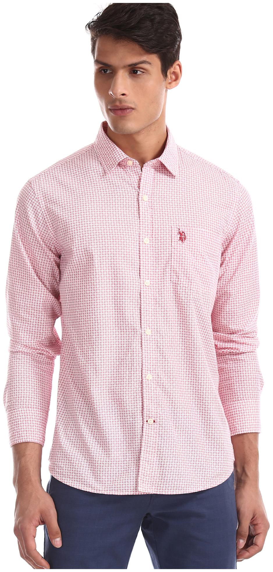 

U S Polo Assn Men Red Printed Regular Fit Casual Shirt