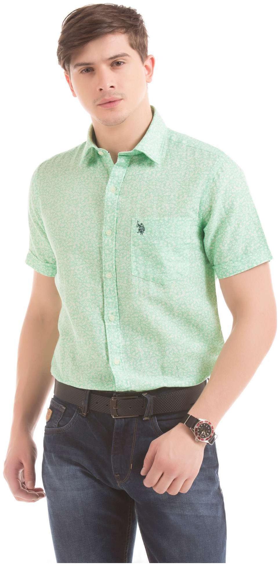 

U S Polo Assn Men Green Printed Regular Fit Casual Shirt