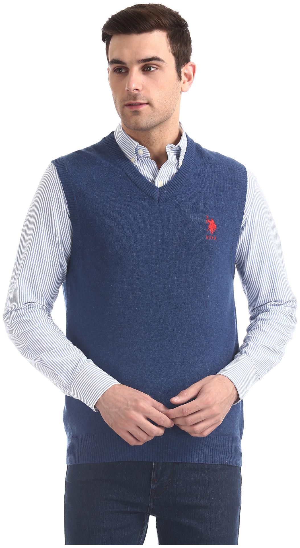 

U S Polo Assn Men Blue V neck Pullover
