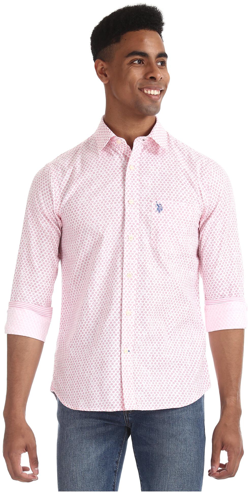 

U S Polo Assn Men White Printed Regular Fit Casual Shirt