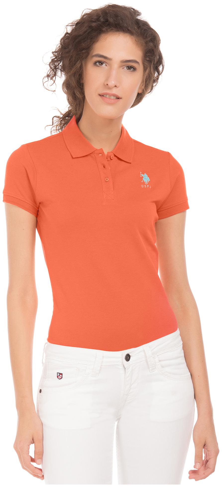 

U S Polo Assn Women Orange Regular fit Polo neck Cotton T shirt