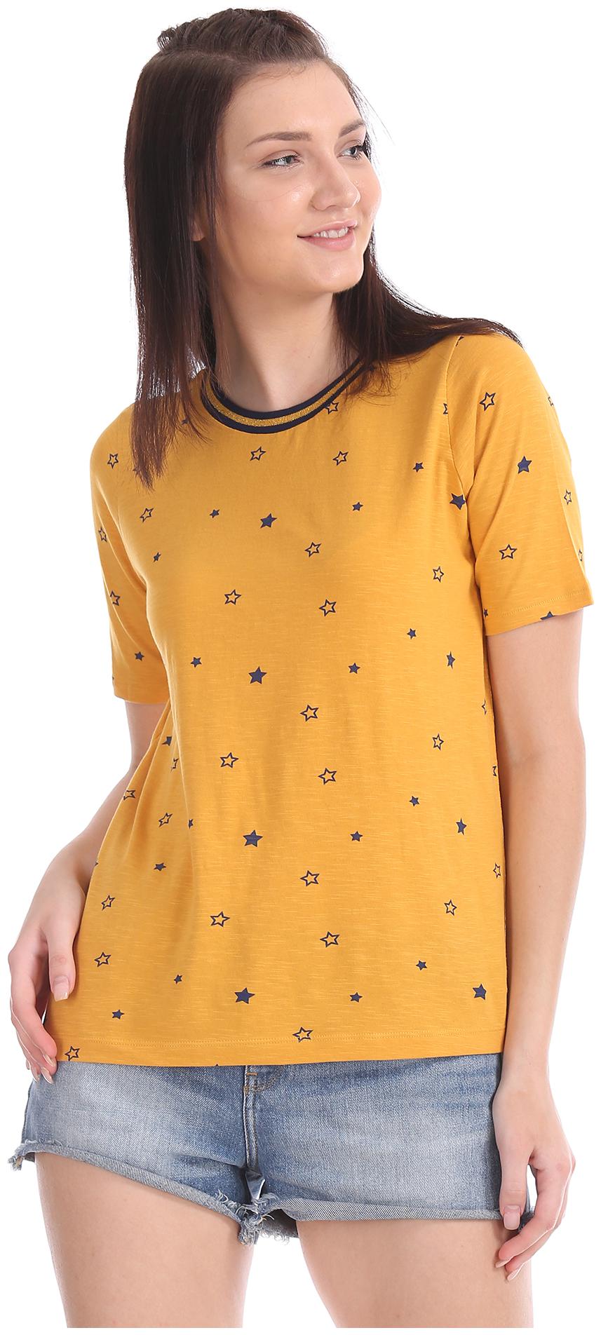 

U S Polo Assn Women Yellow Regular fit Round neck Cotton T shirt