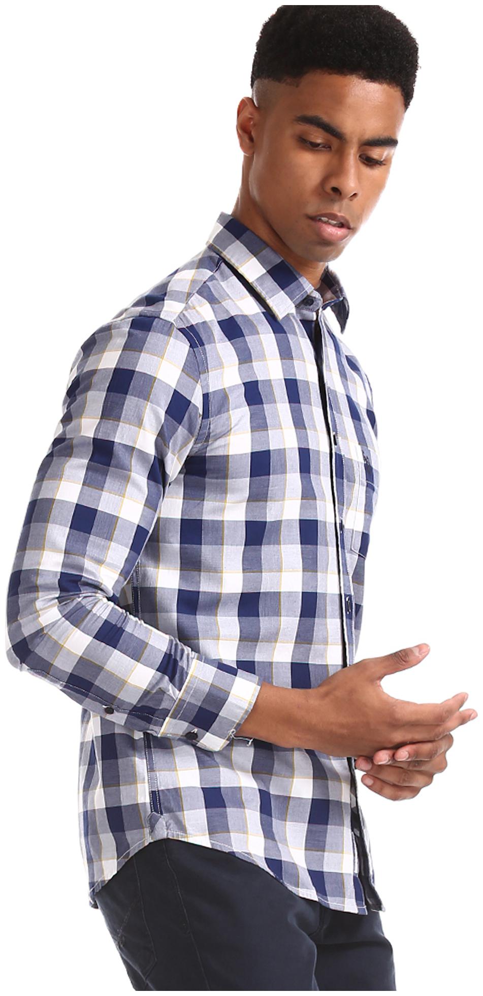 

U S Polo Assn Men Blue Checked Regular Fit Casual Shirt