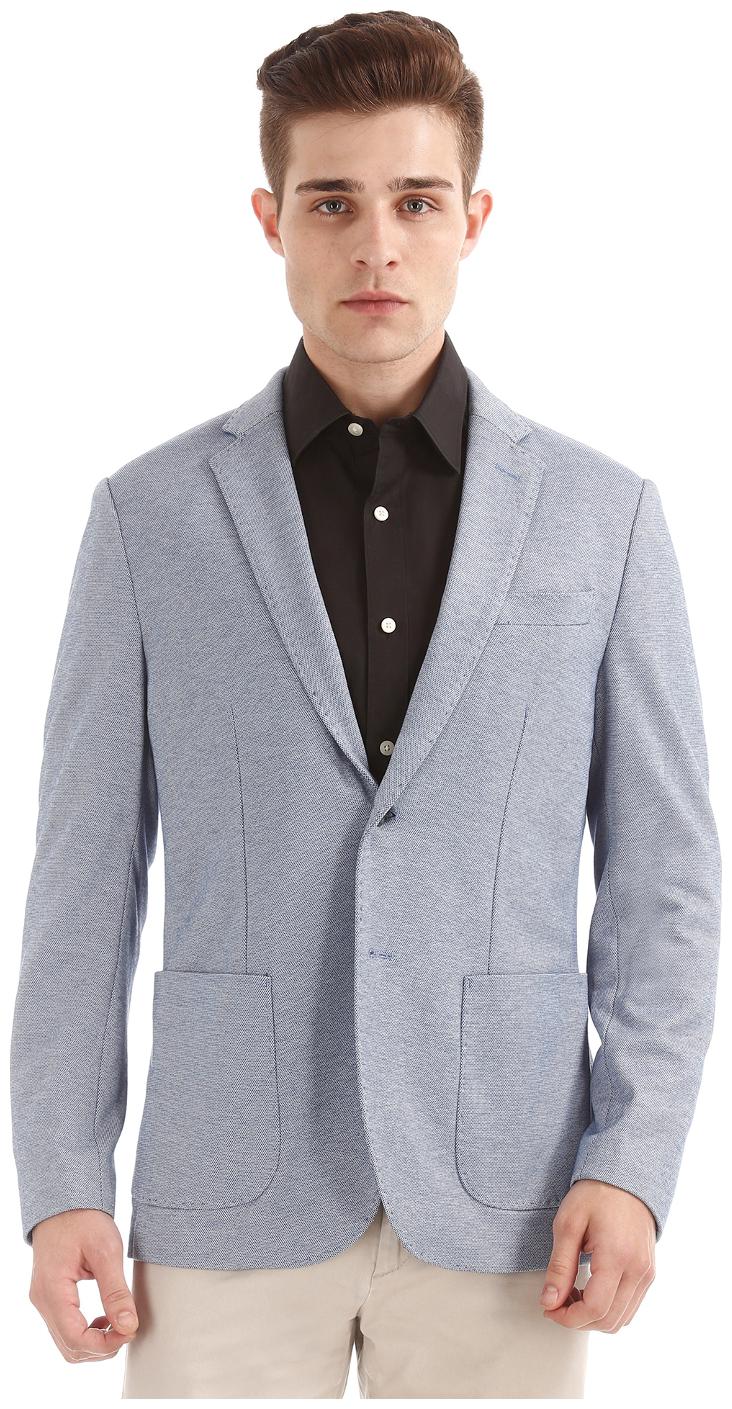 

U S Polo Assn Blue Polyester Patterned Slim Fit Blazer