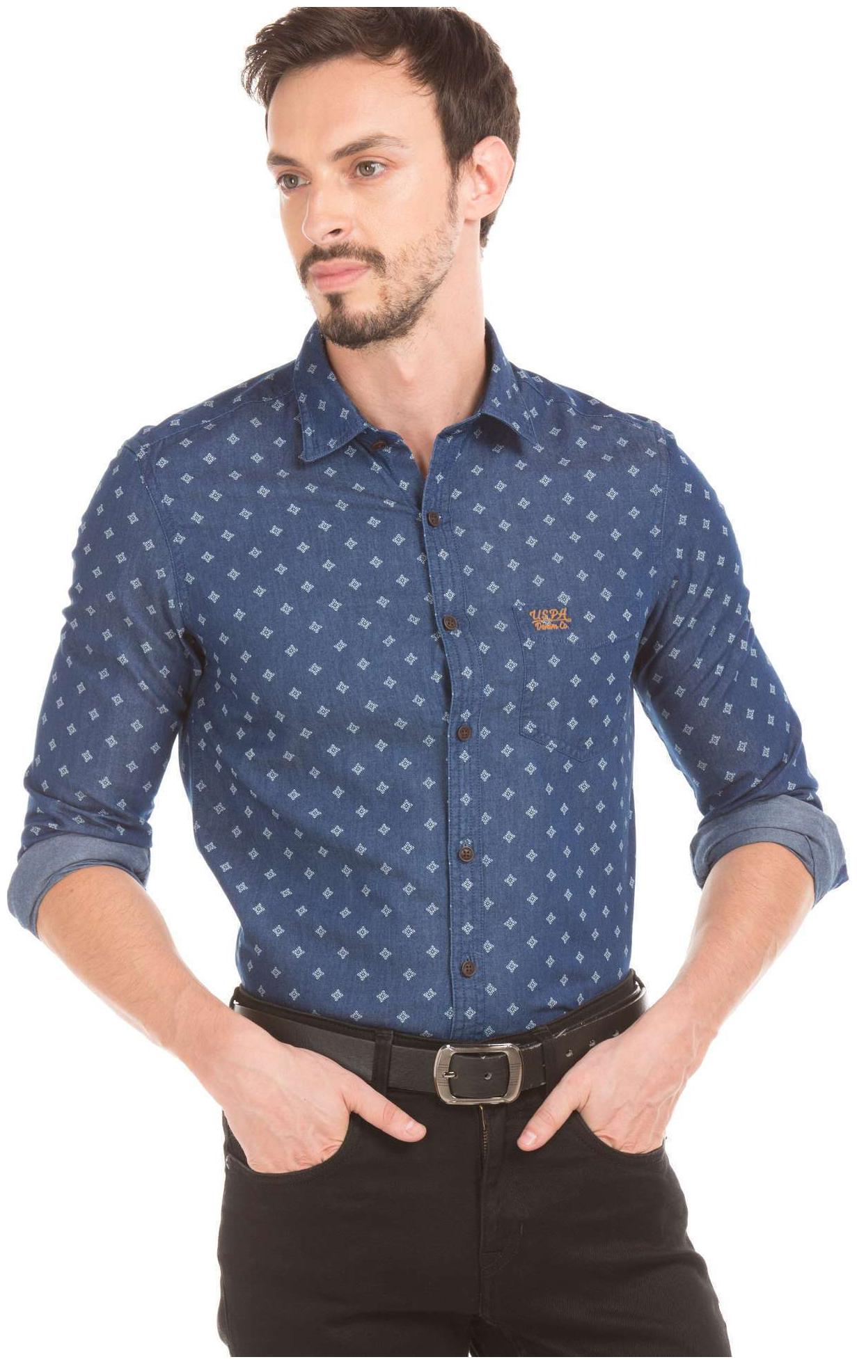 

U S Polo Assn Men Blue Printed Slim Fit Casual Shirt