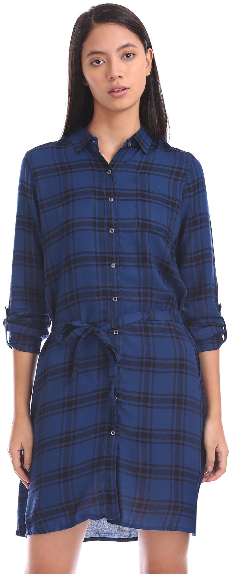 

U S Polo Assn Blue Checked Shirt dress