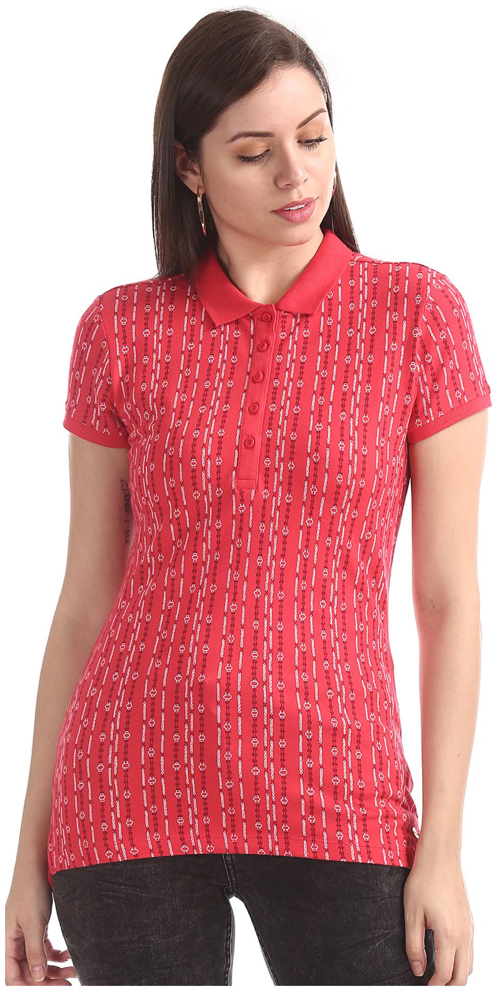 

U S Polo Assn Women Pink Regular fit Polo neck Cotton T shirt