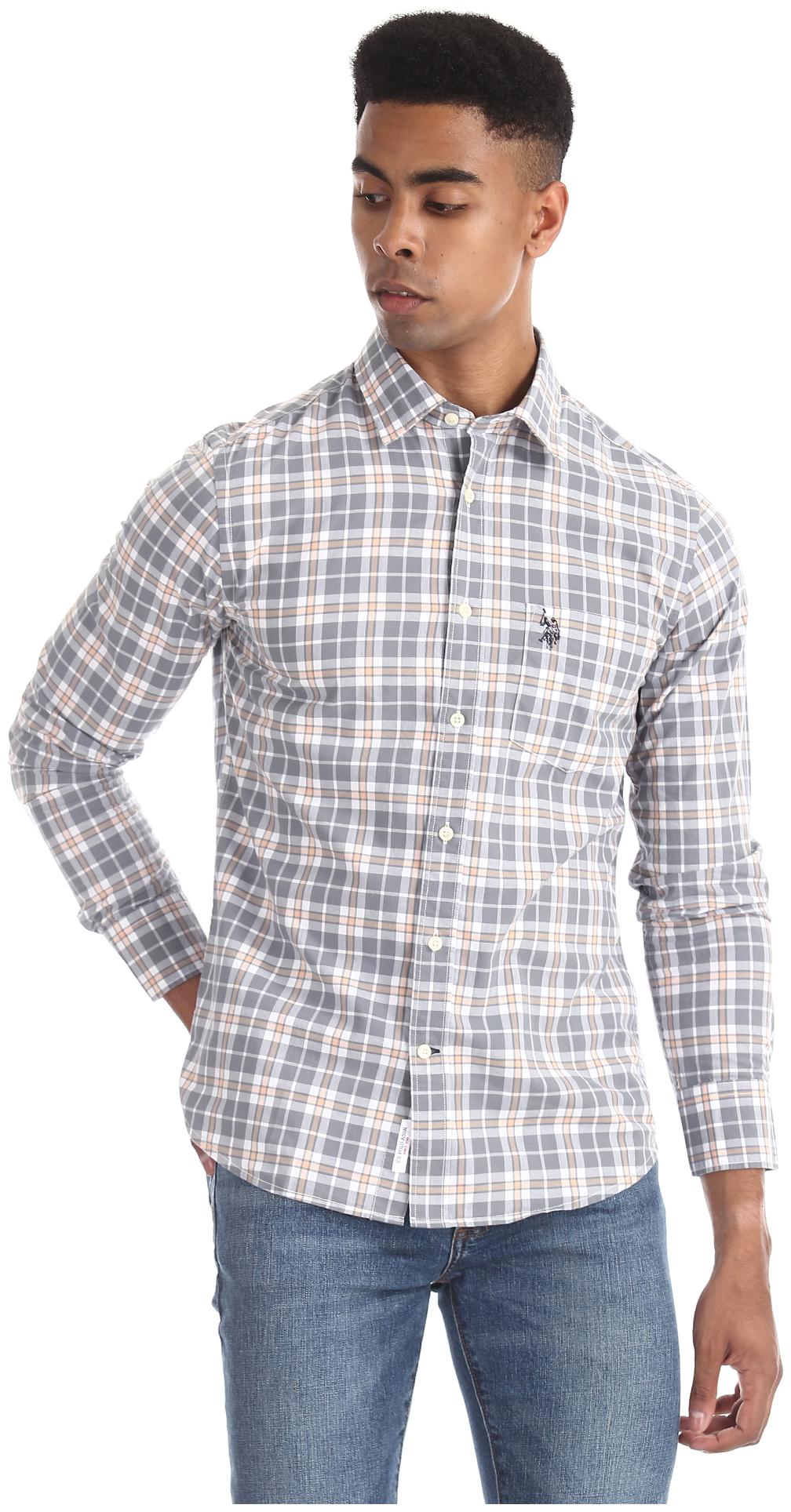 

U S Polo Assn Men Grey Checked Regular Fit Casual Shirt