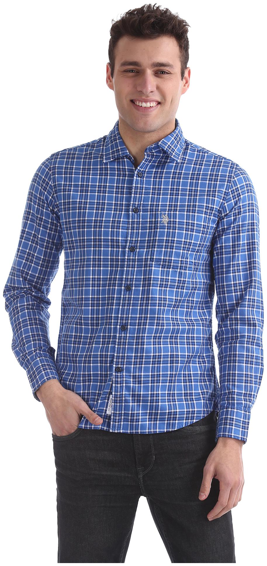 

U S Polo Assn Men Blue Checked Regular Fit Casual Shirt