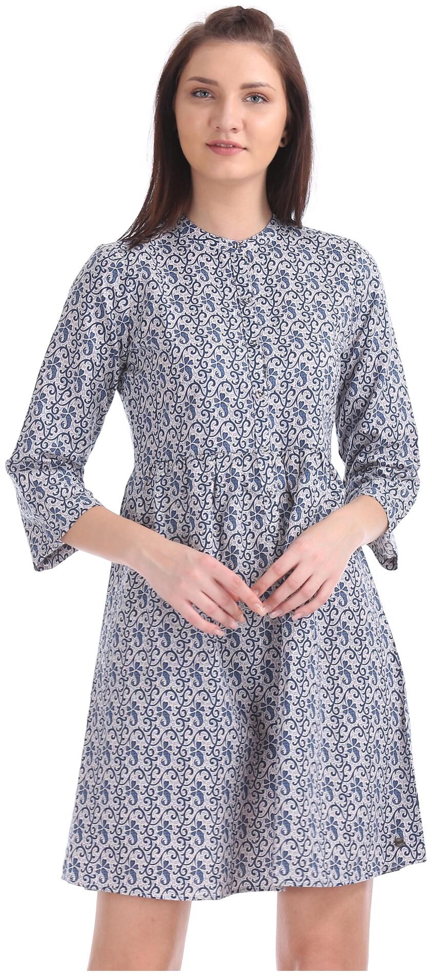 

U S Polo Assn Blue Printed Flared dress