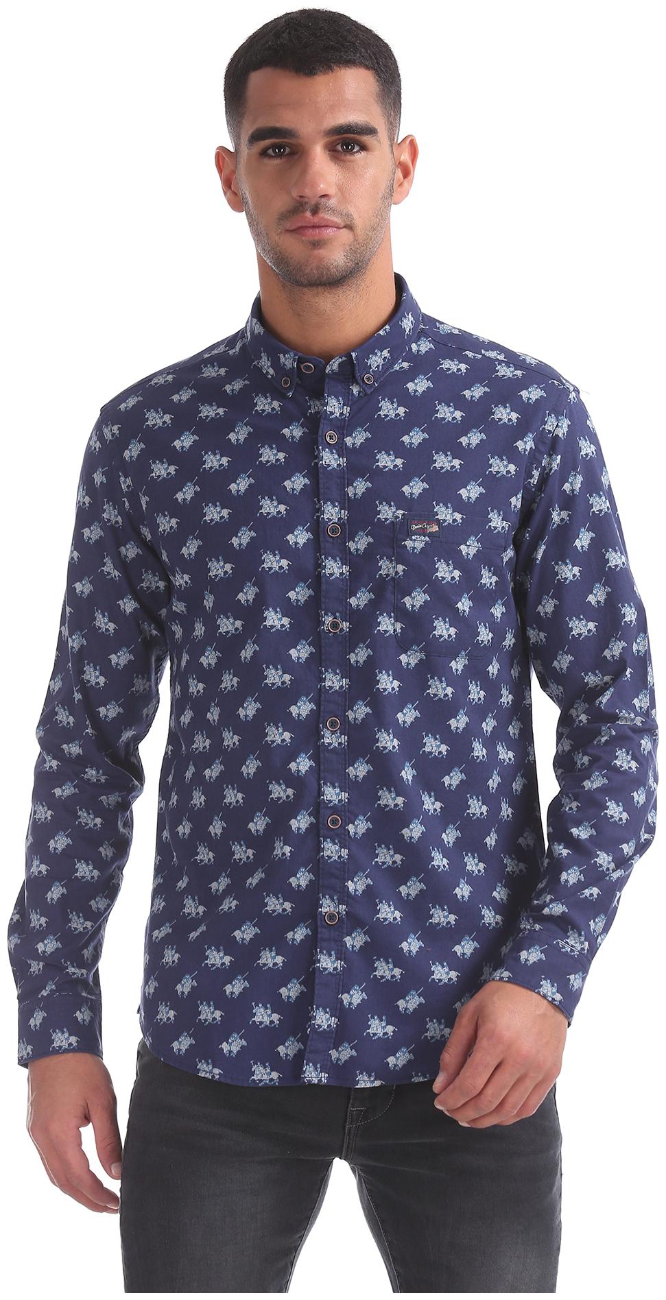 

U S Polo Assn Men Blue Printed Slim Fit Casual Shirt