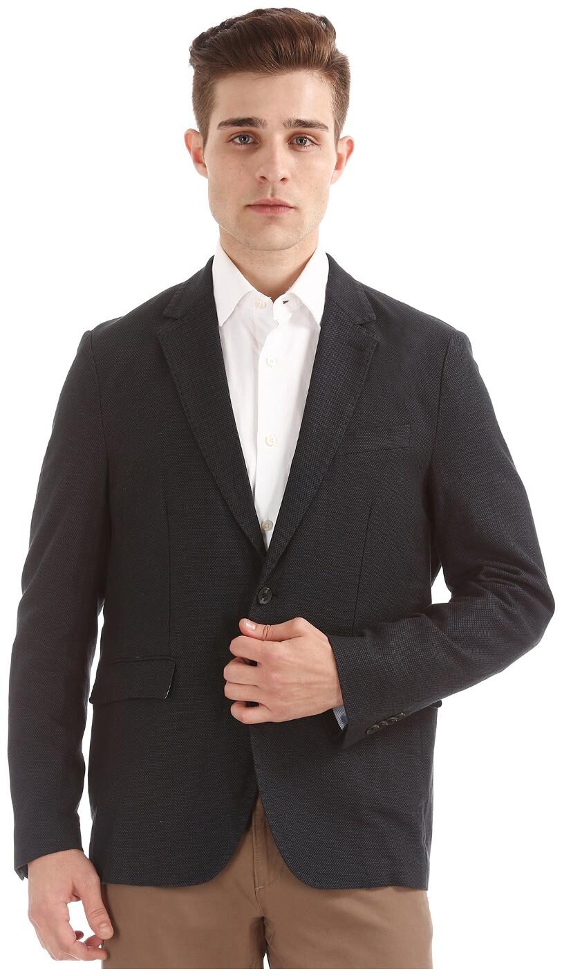 

U S Polo Assn Blue Cotton Patterned Slim Fit Blazer