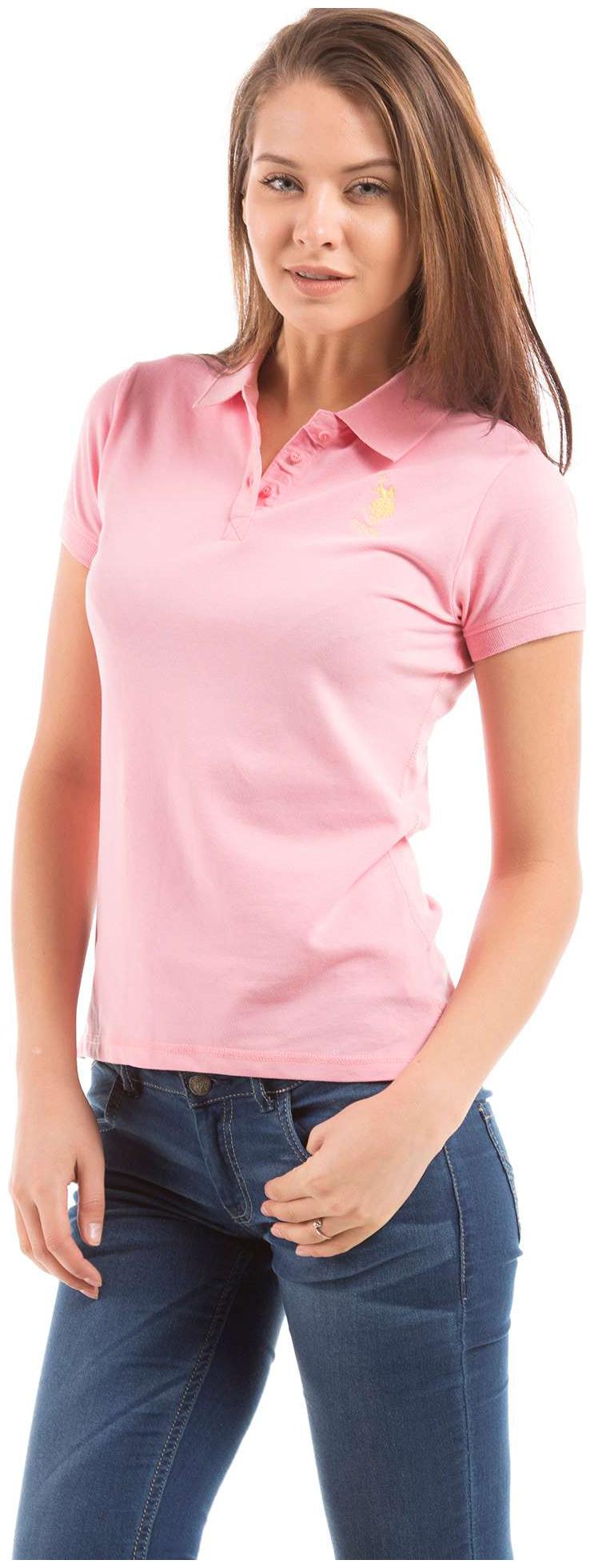 

U S Polo Assn Women Pink Regular fit Polo neck Cotton T shirt