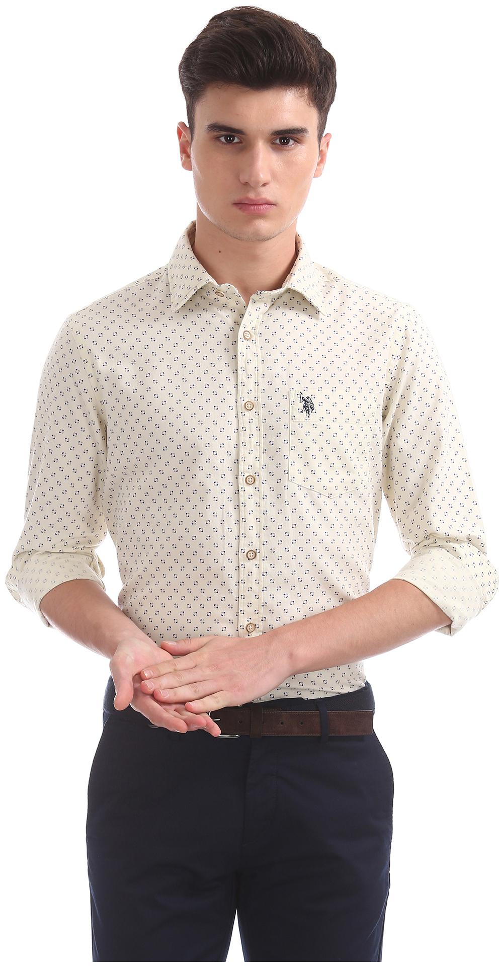 

U S Polo Assn Men White Printed Regular Fit Casual Shirt