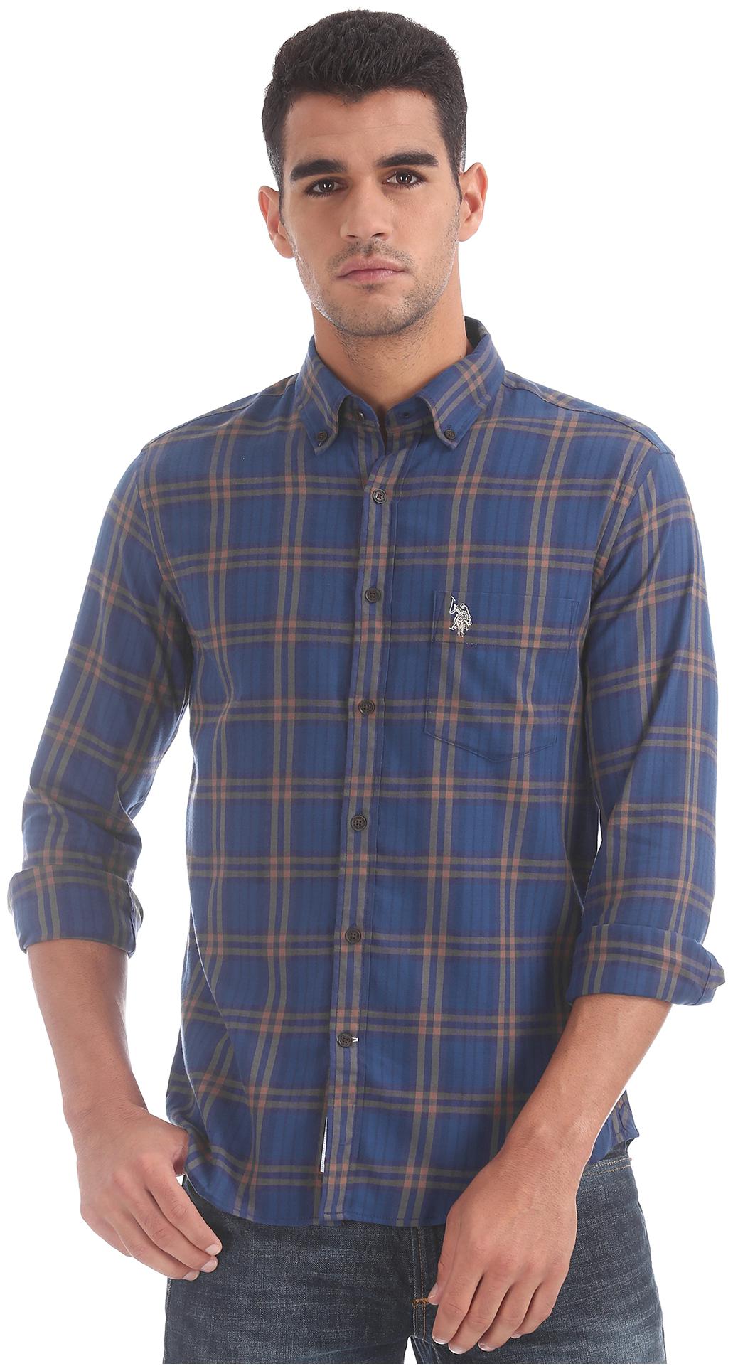

U S Polo Assn Men Blue Checked Regular Fit Casual Shirt