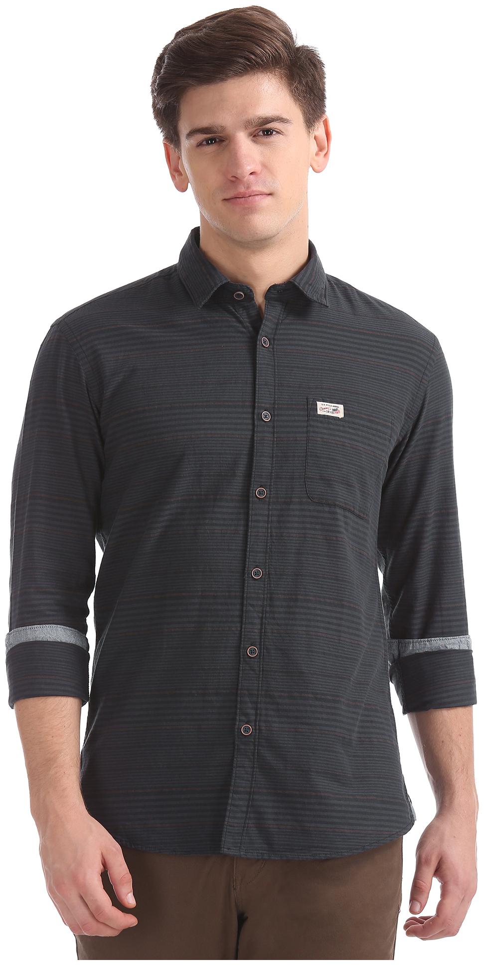 

U S Polo Assn Men Black Vertical Stripes Slim Fit Casual Shirt