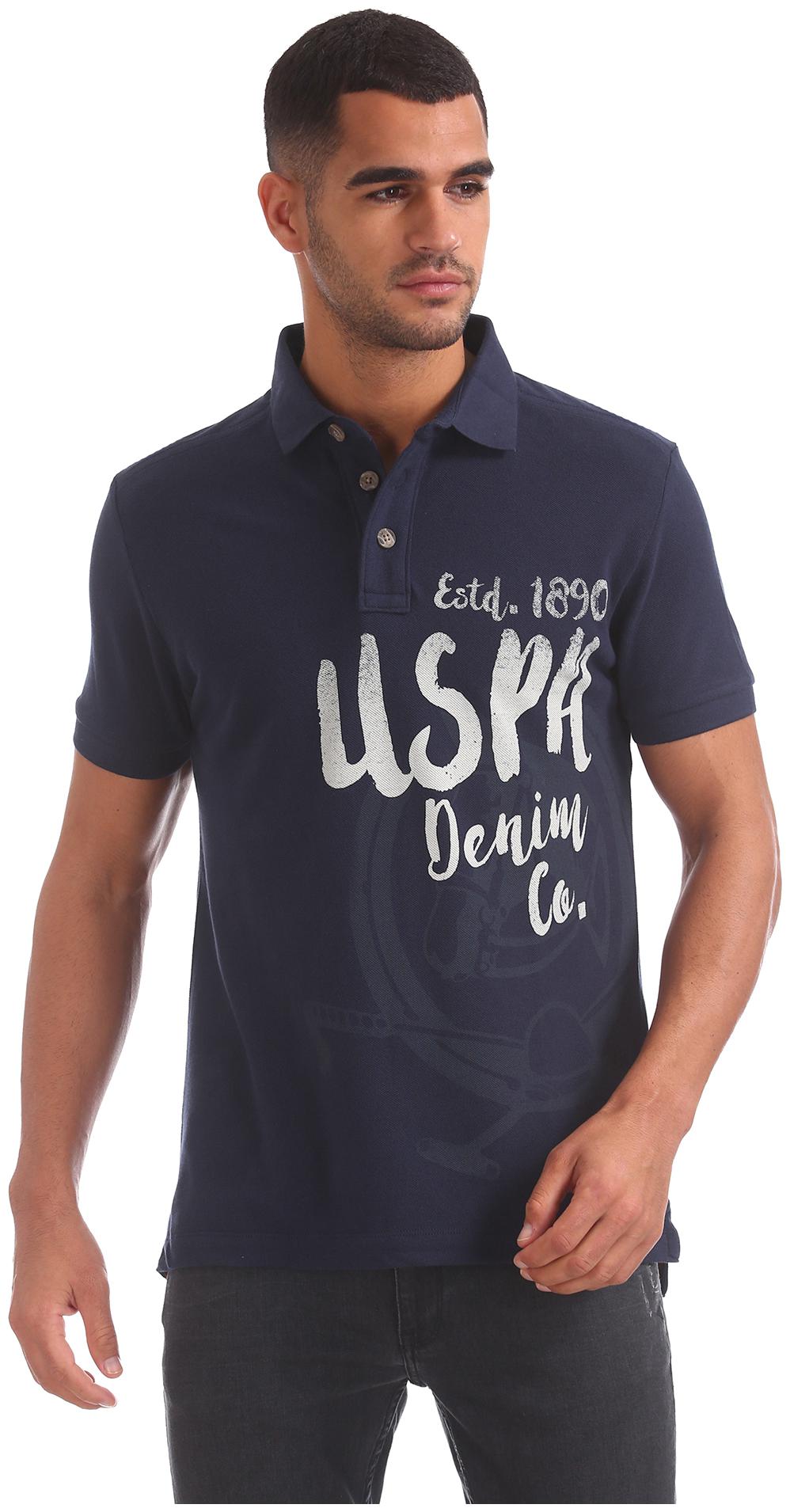 

U S Polo Assn Men Blue Regular fit Cotton Polo collar T-Shirt - Pack Of 1