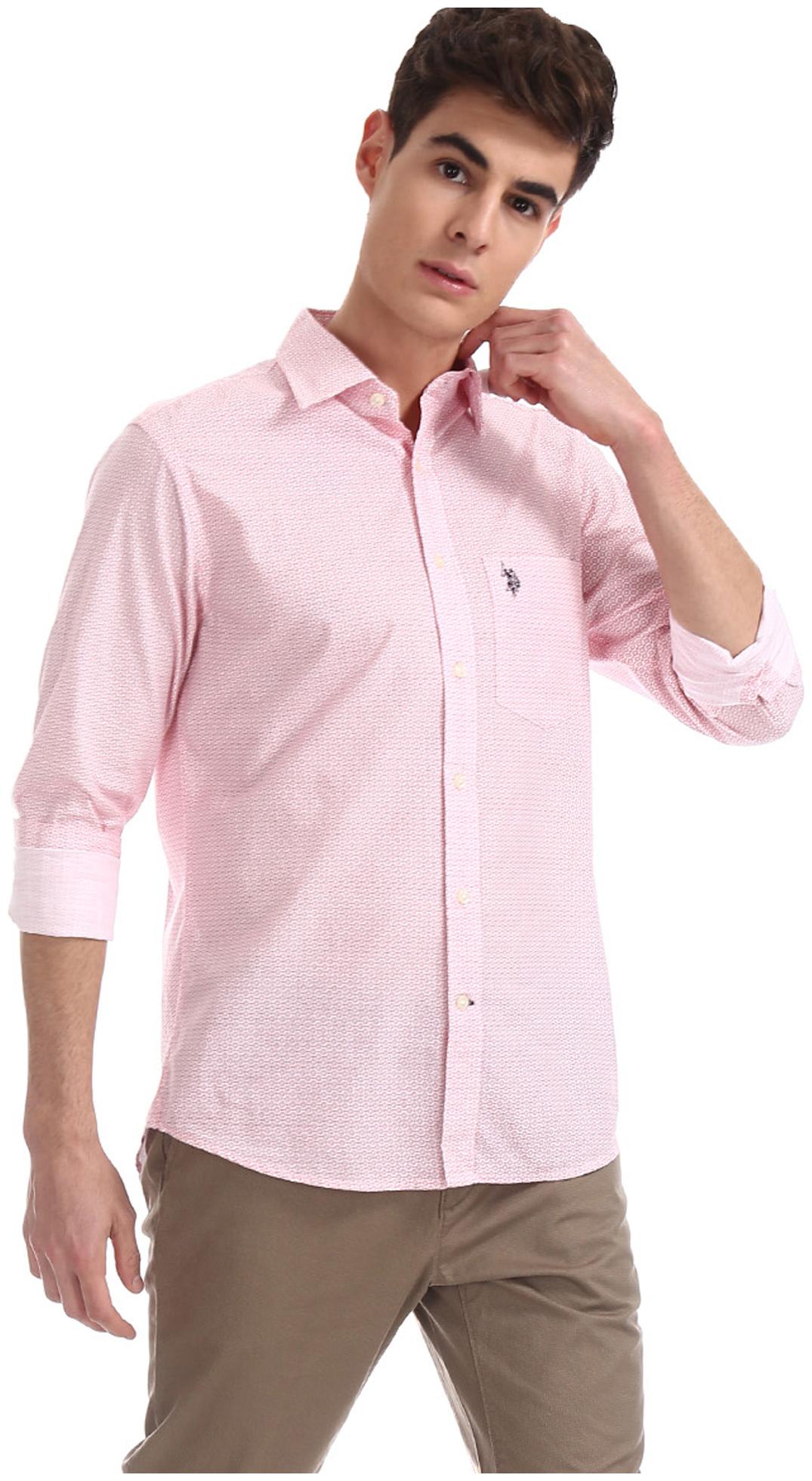

U S Polo Assn Men Red Printed Regular Fit Casual Shirt