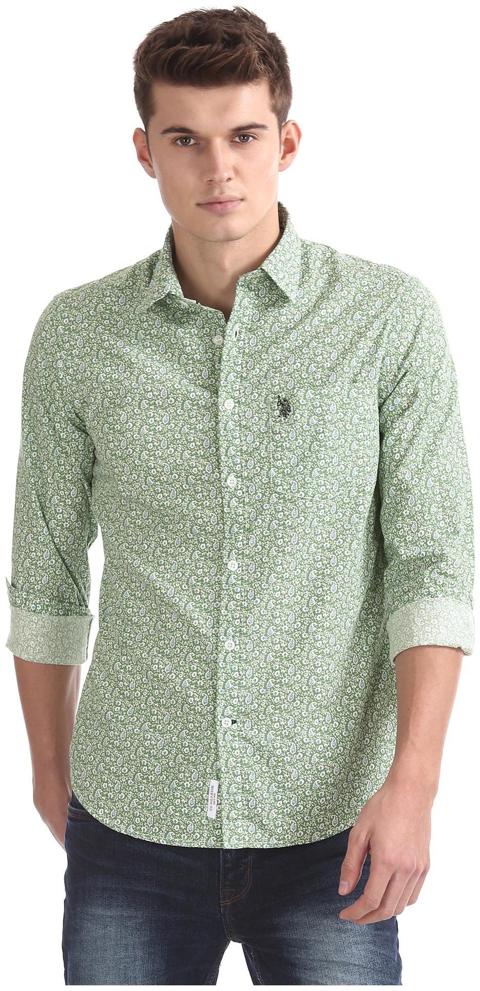 

U S Polo Assn Men Green Printed Regular Fit Casual Shirt
