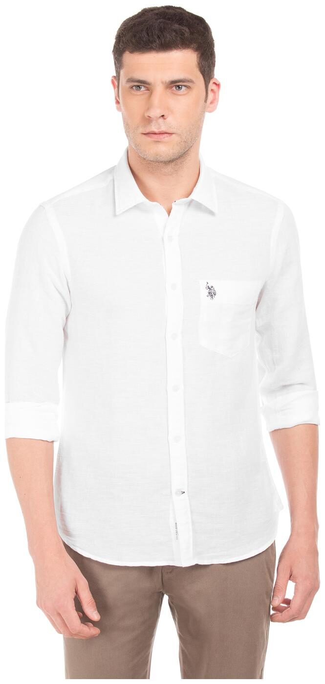 

U S Polo Assn Men White Solid Regular Fit Casual Shirt