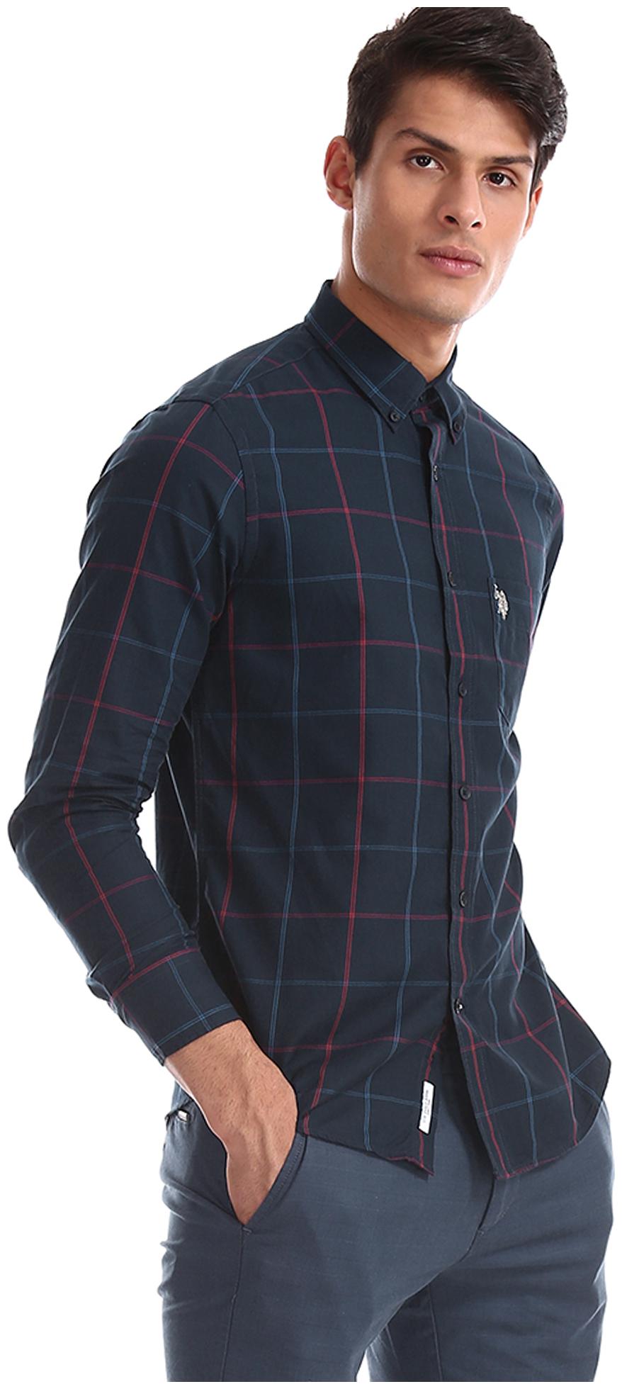 

U S Polo Assn Men Blue Checked Regular Fit Casual Shirt