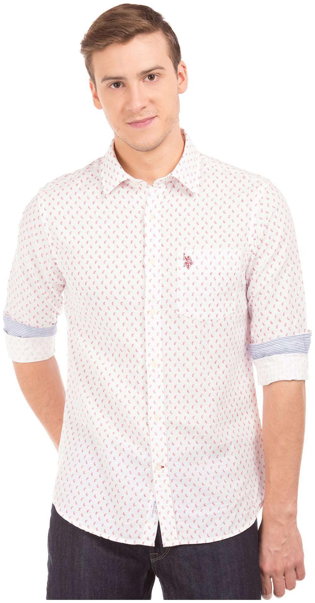 

U S Polo Assn Men White Printed Regular Fit Casual Shirt