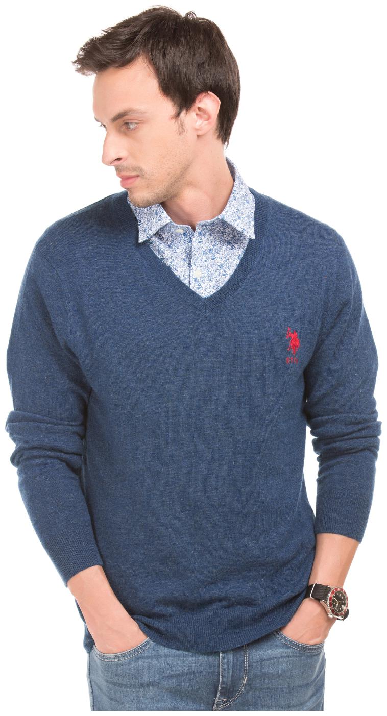 

U S Polo Assn Blue Viscose Solid Slim Fit Sweater