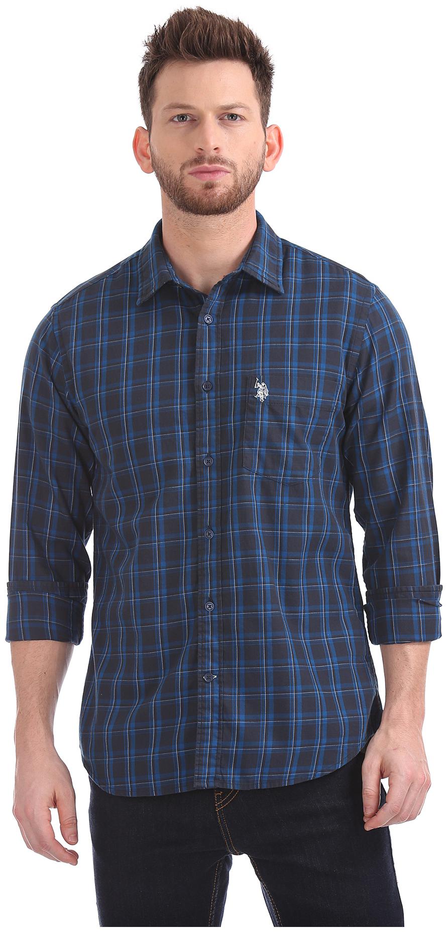 

U S Polo Assn Men Blue Checked Regular Fit Casual Shirt