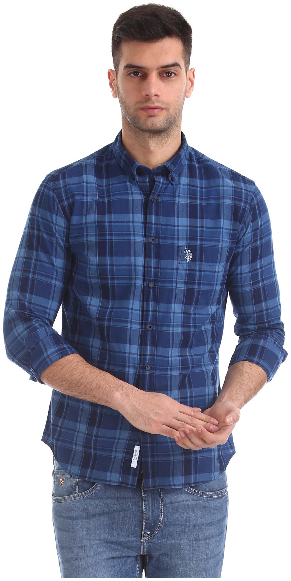 

U S Polo Assn Men Blue Checked Regular Fit Casual Shirt