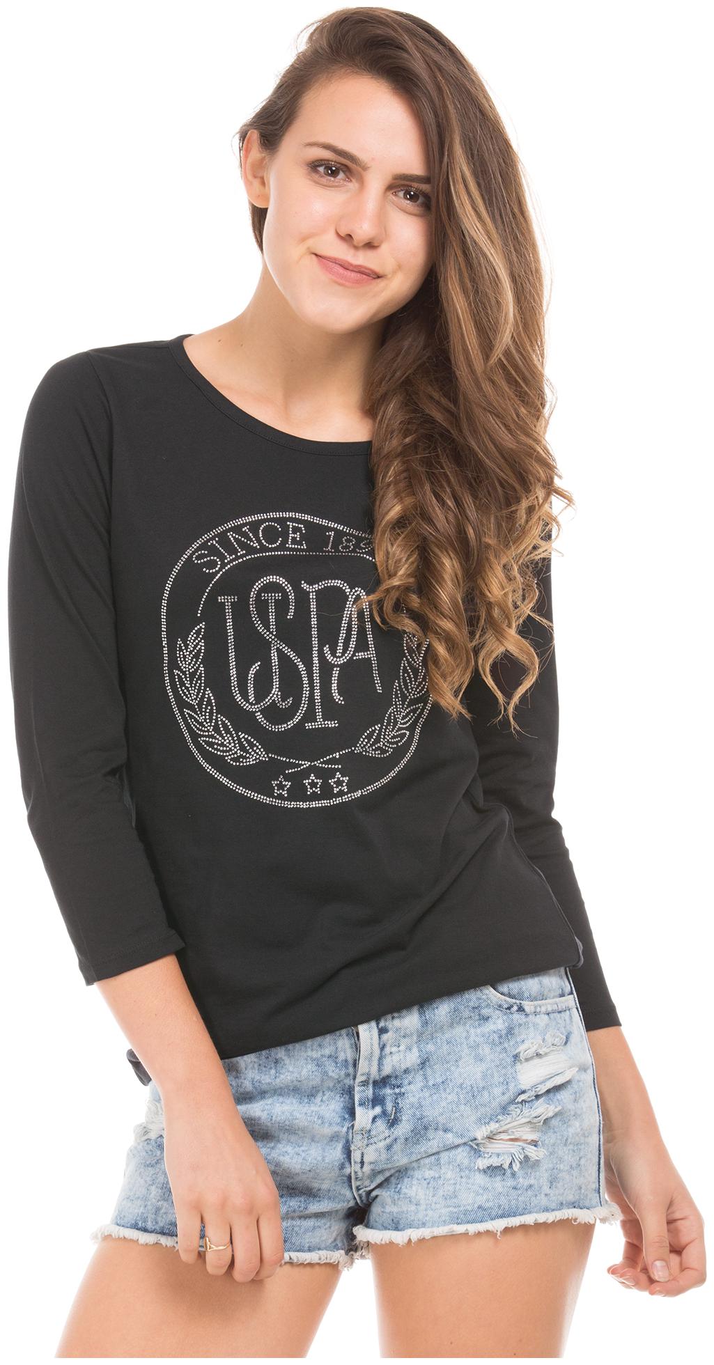 

U S Polo Assn Women Black Regular fit Round neck Cotton T shirt