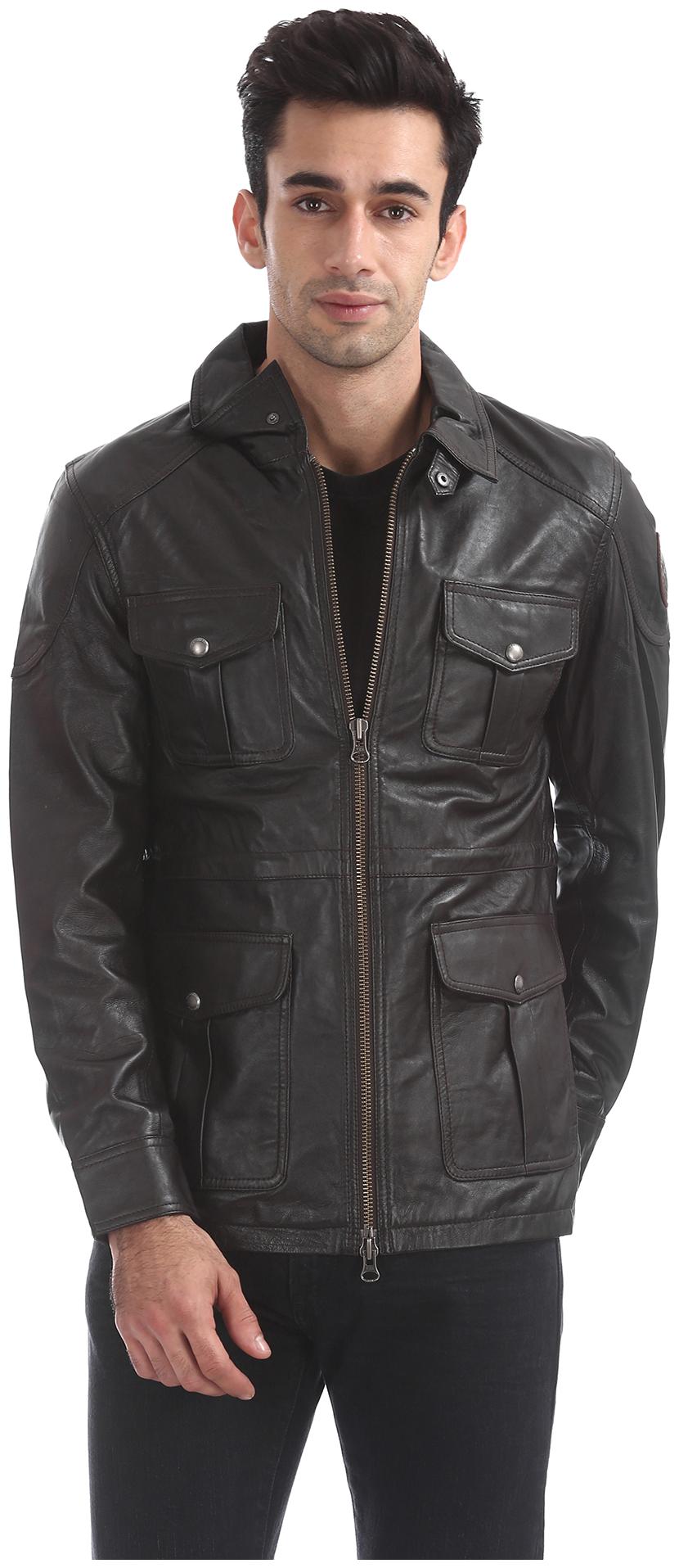 

U S Polo Assn Men Brown Solid Biker jacket