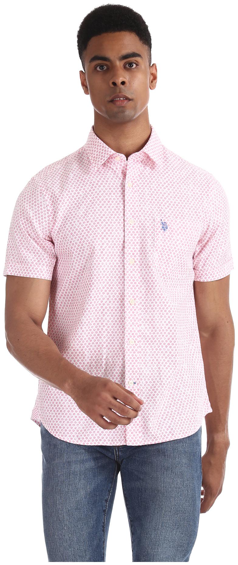 

U S Polo Assn Men White Printed Regular Fit Casual Shirt