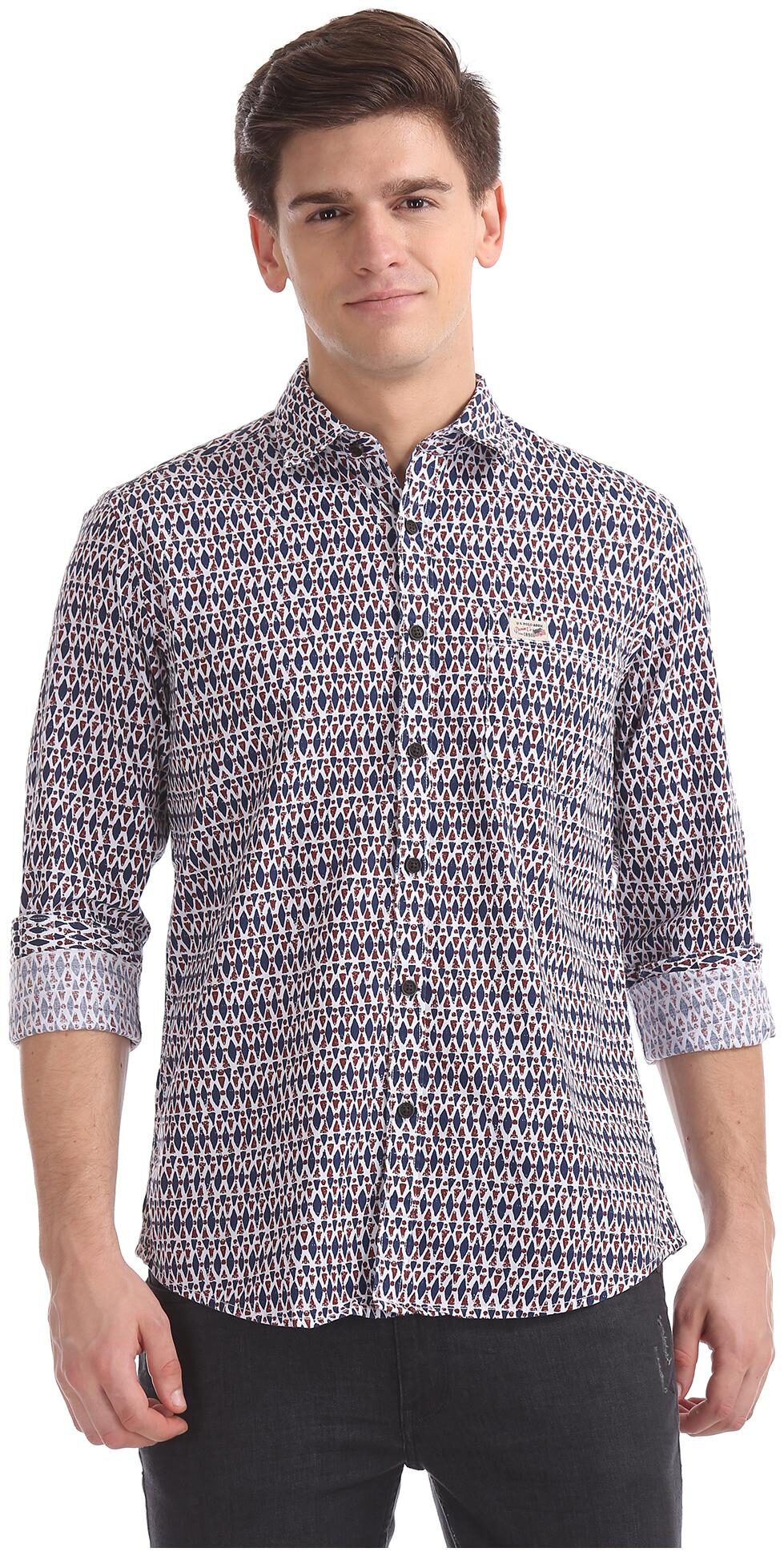 

U S Polo Assn Men Blue Printed Slim Fit Casual Shirt