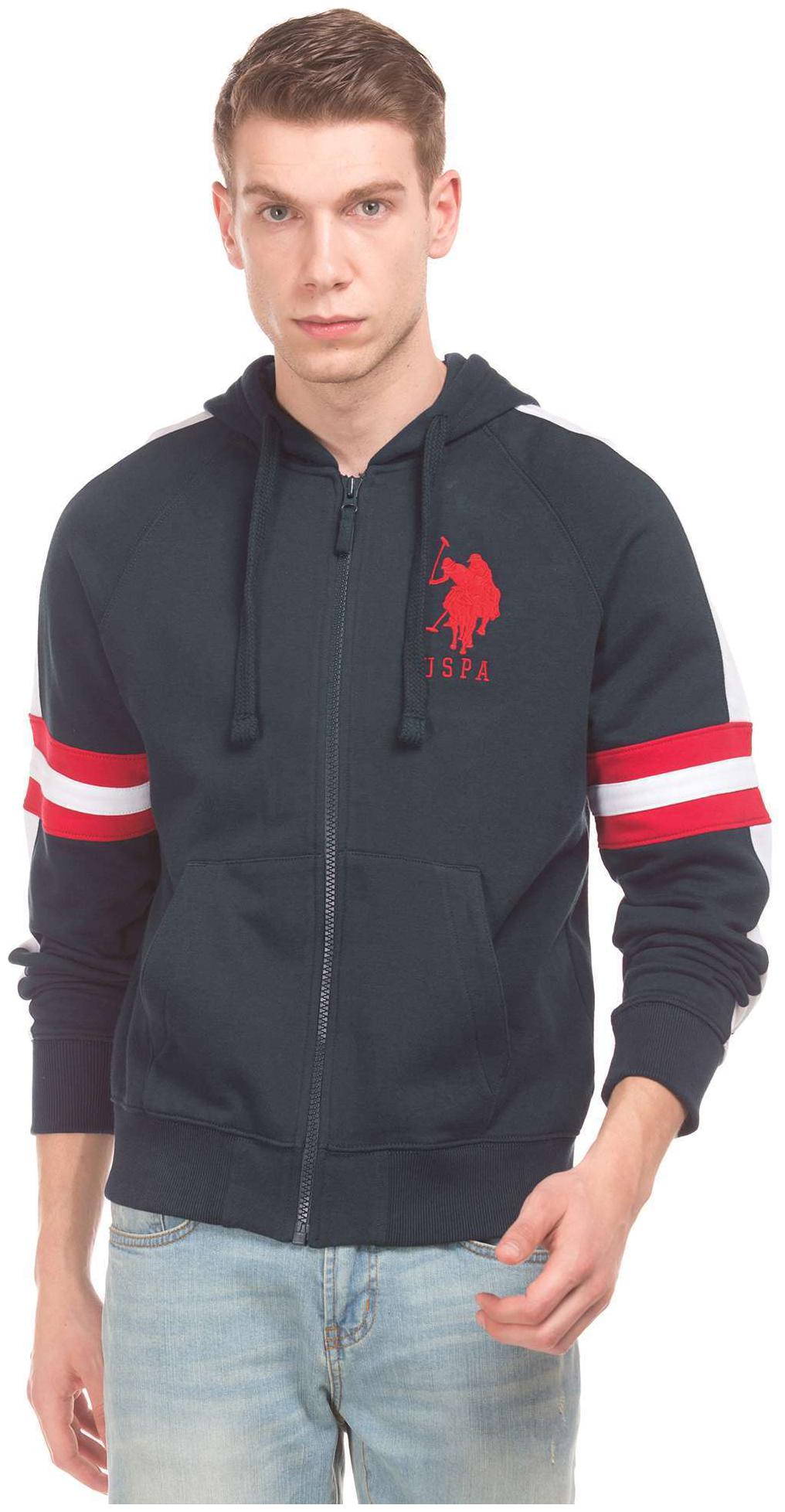 

U S Polo Assn Blue Cotton Colour Block Hooded Sweatshirt
