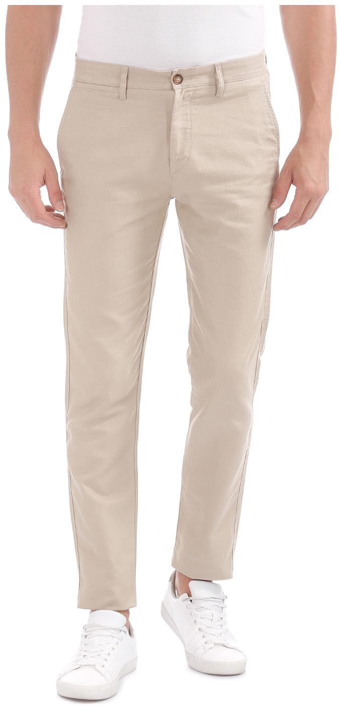 

U S Polo Assn Beige Cotton Flat Front Slim Fit Trousers