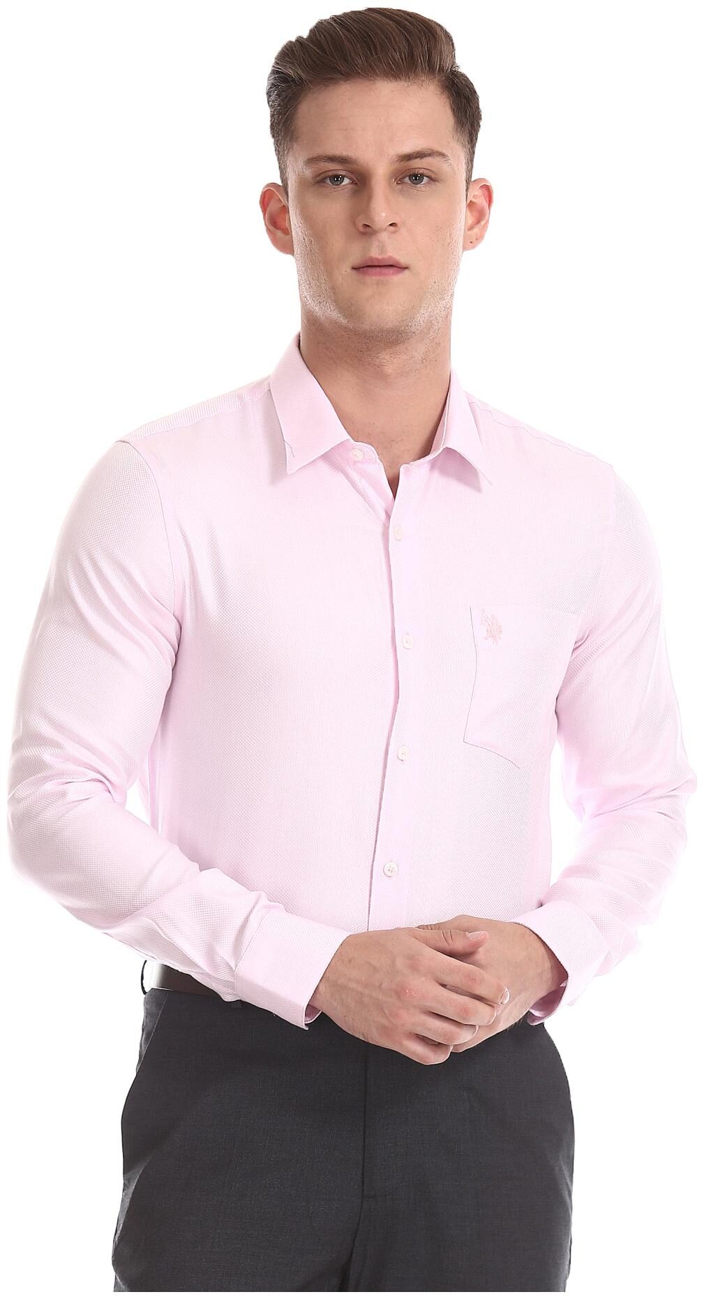 

U S Polo Assn Men Regular fit Formal Shirt - Pink