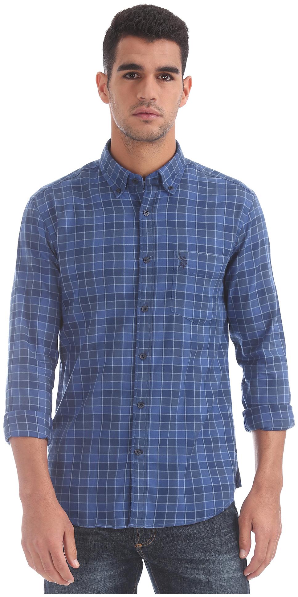 

U S Polo Assn Men Blue Checked Regular Fit Casual Shirt