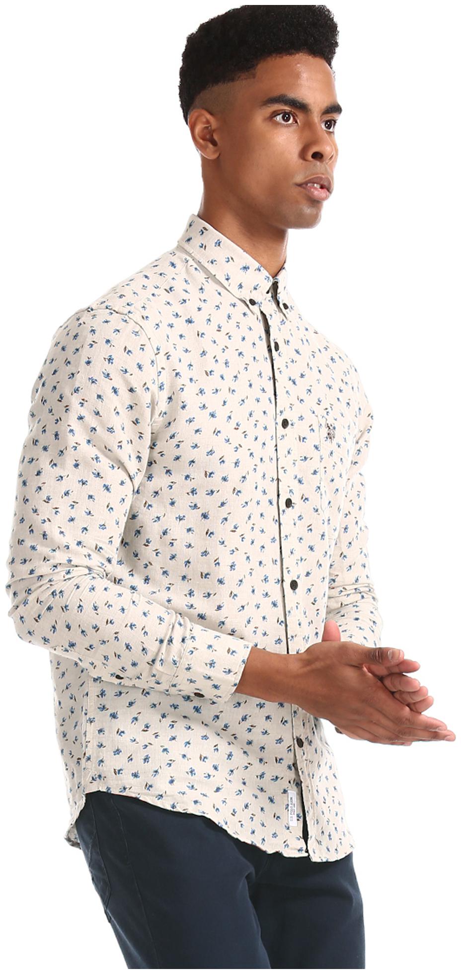 

U S Polo Assn Men Beige Printed Regular Fit Casual Shirt