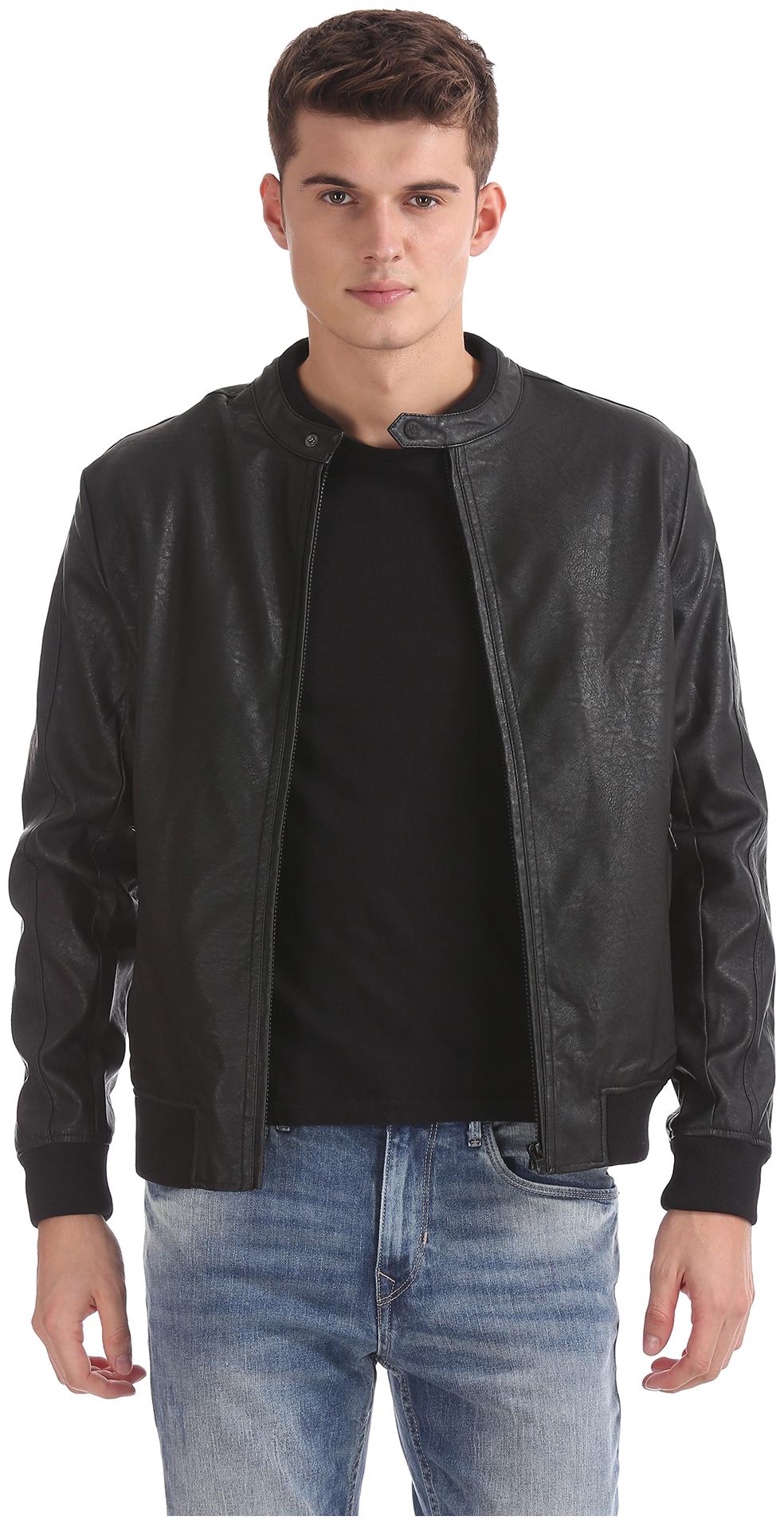 

U S Polo Assn Men Black Solid Biker jacket