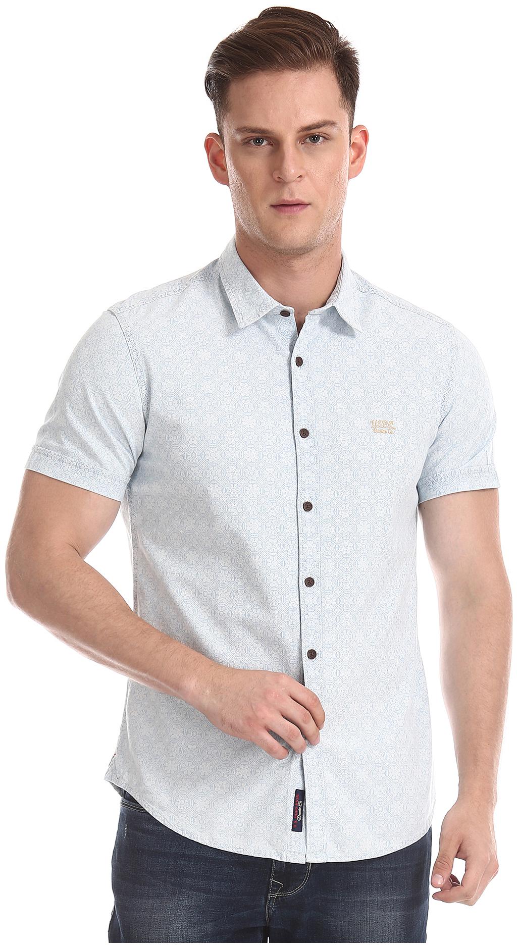 

U S Polo Assn Men Blue Printed Slim Fit Casual Shirt