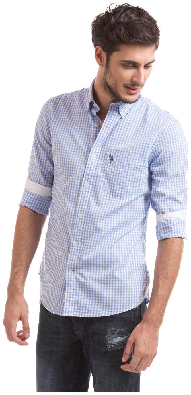 

U S Polo Assn Men Blue Checked Slim Fit Casual Shirt