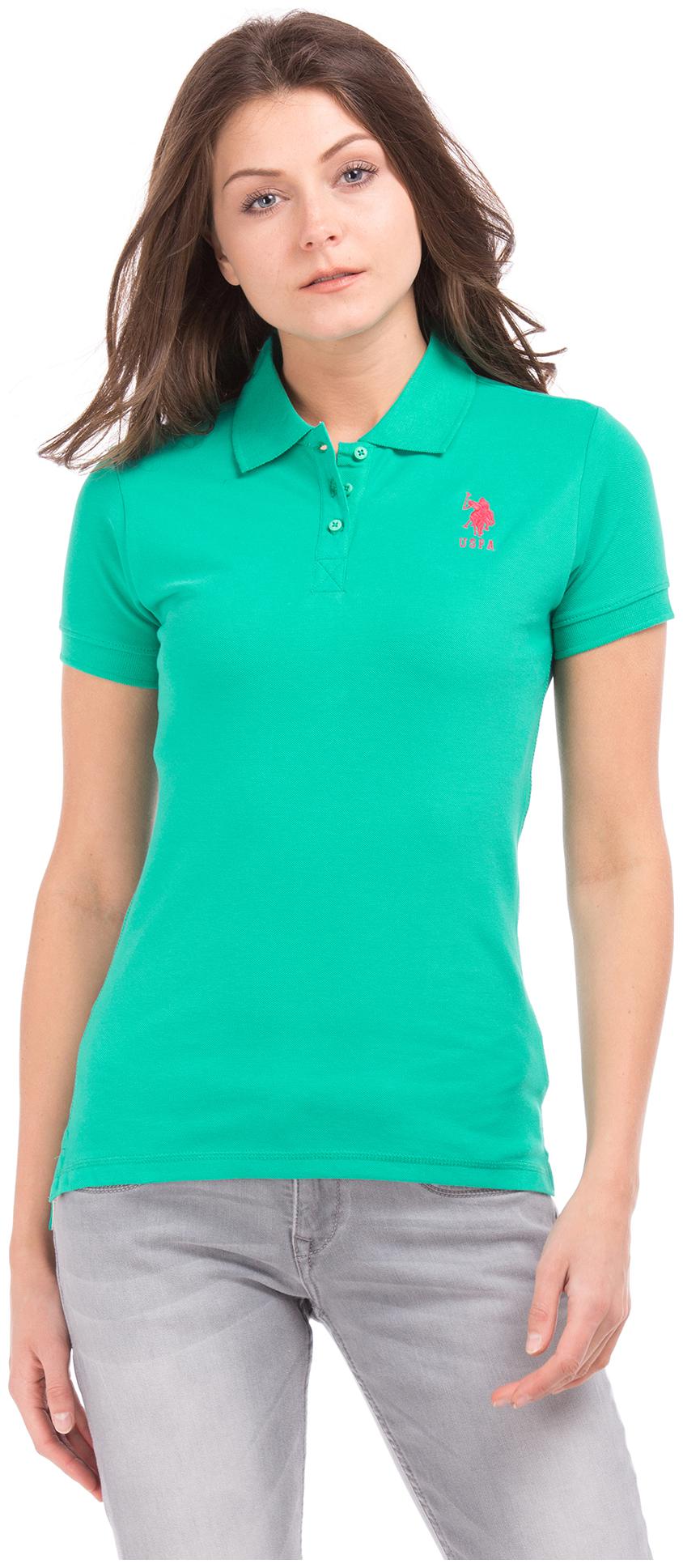 

U S Polo Assn Women Green Regular fit Polo neck Cotton T shirt