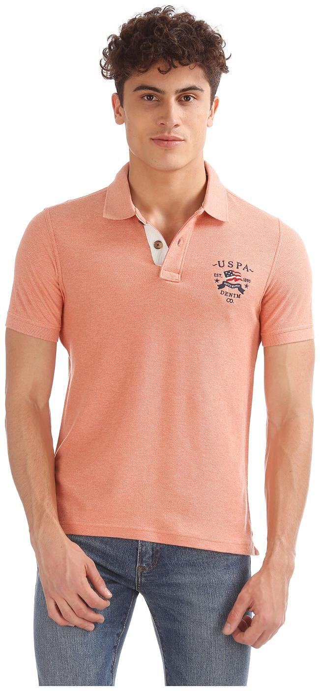 

U S Polo Assn Men Orange Slim fit Cotton Polo collar T-Shirt - Pack Of 1