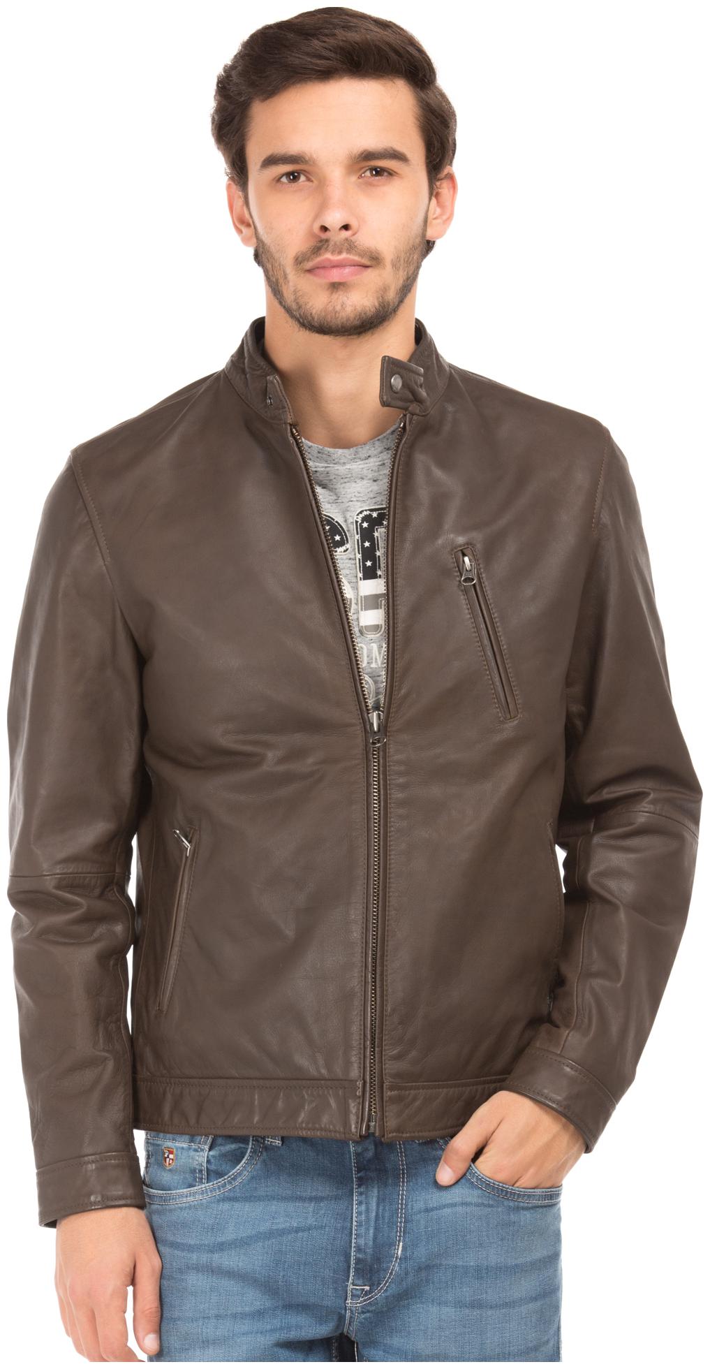 

U S Polo Assn Men Brown Solid Biker jacket