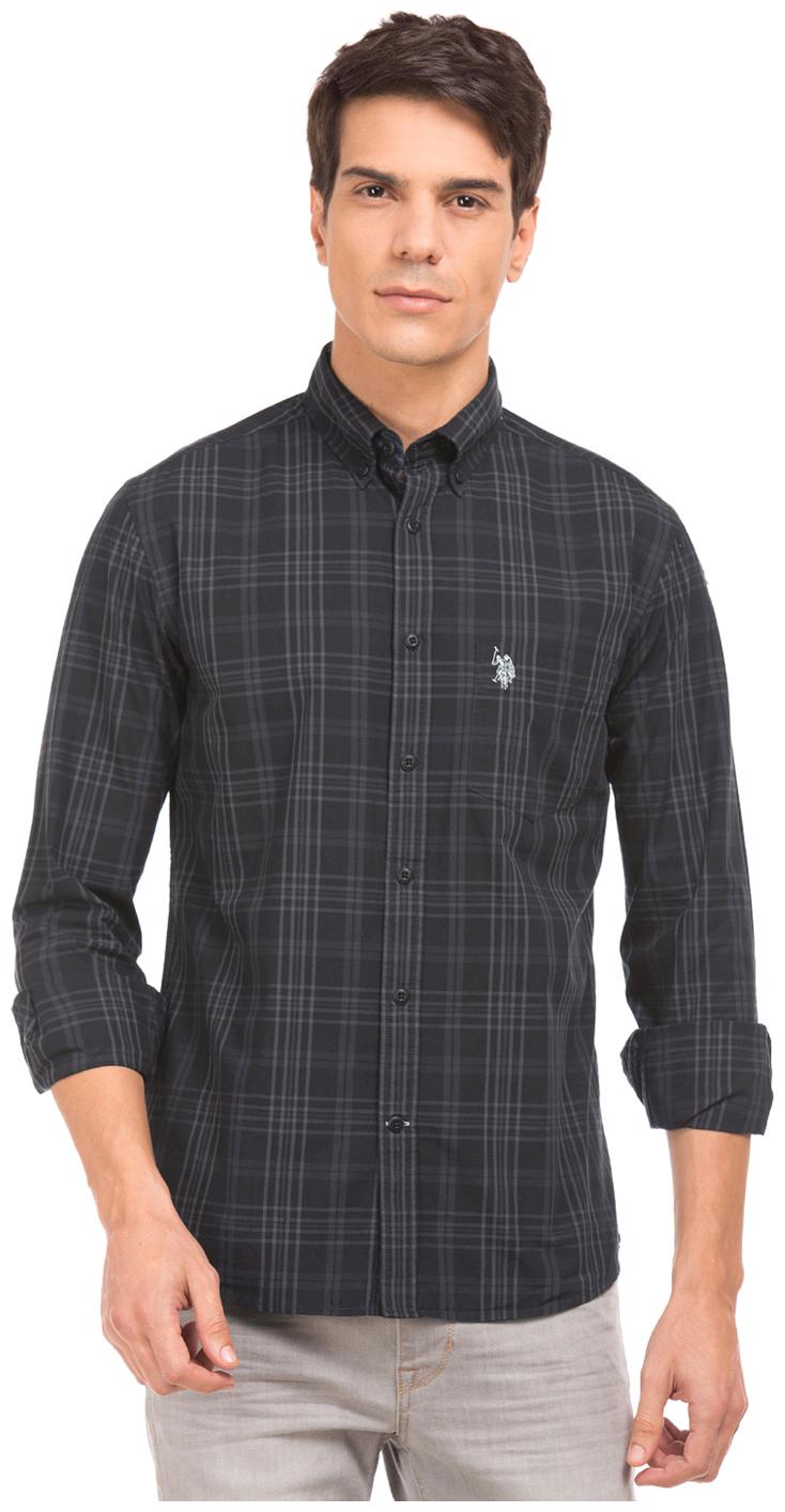 

U S Polo Assn Men Black Checked Regular Fit Casual Shirt