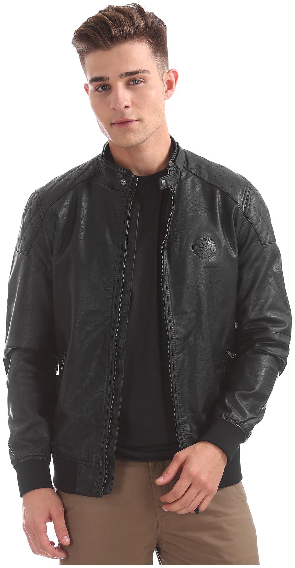 

U S Polo Assn Men Black Solid Leather jacket