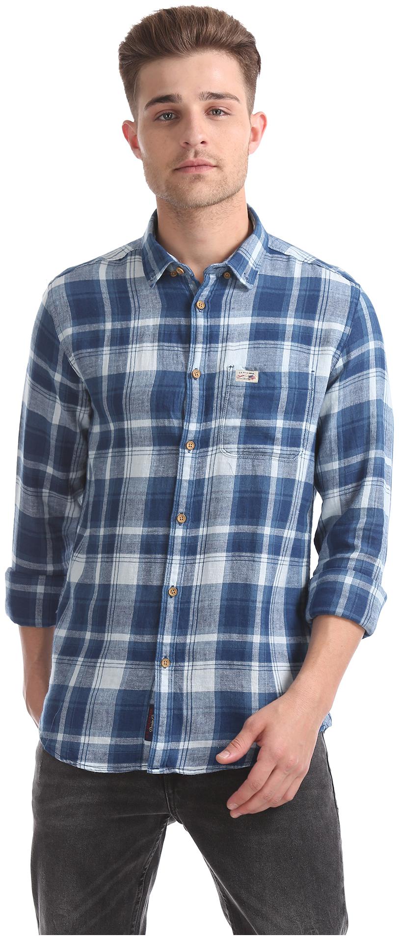 

U S Polo Assn Men Blue Checked Slim Fit Casual Shirt