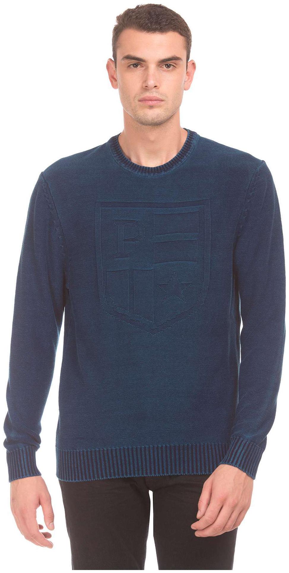 

U S Polo Assn Denim Co Blue Cotton Patterned Knit Washed Sweater