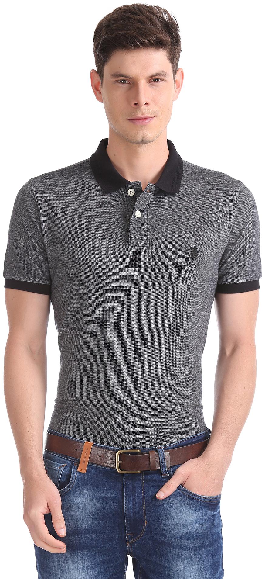 

U S Polo Assn Men Grey Regular fit Cotton Polo collar T-Shirt - Pack Of 1