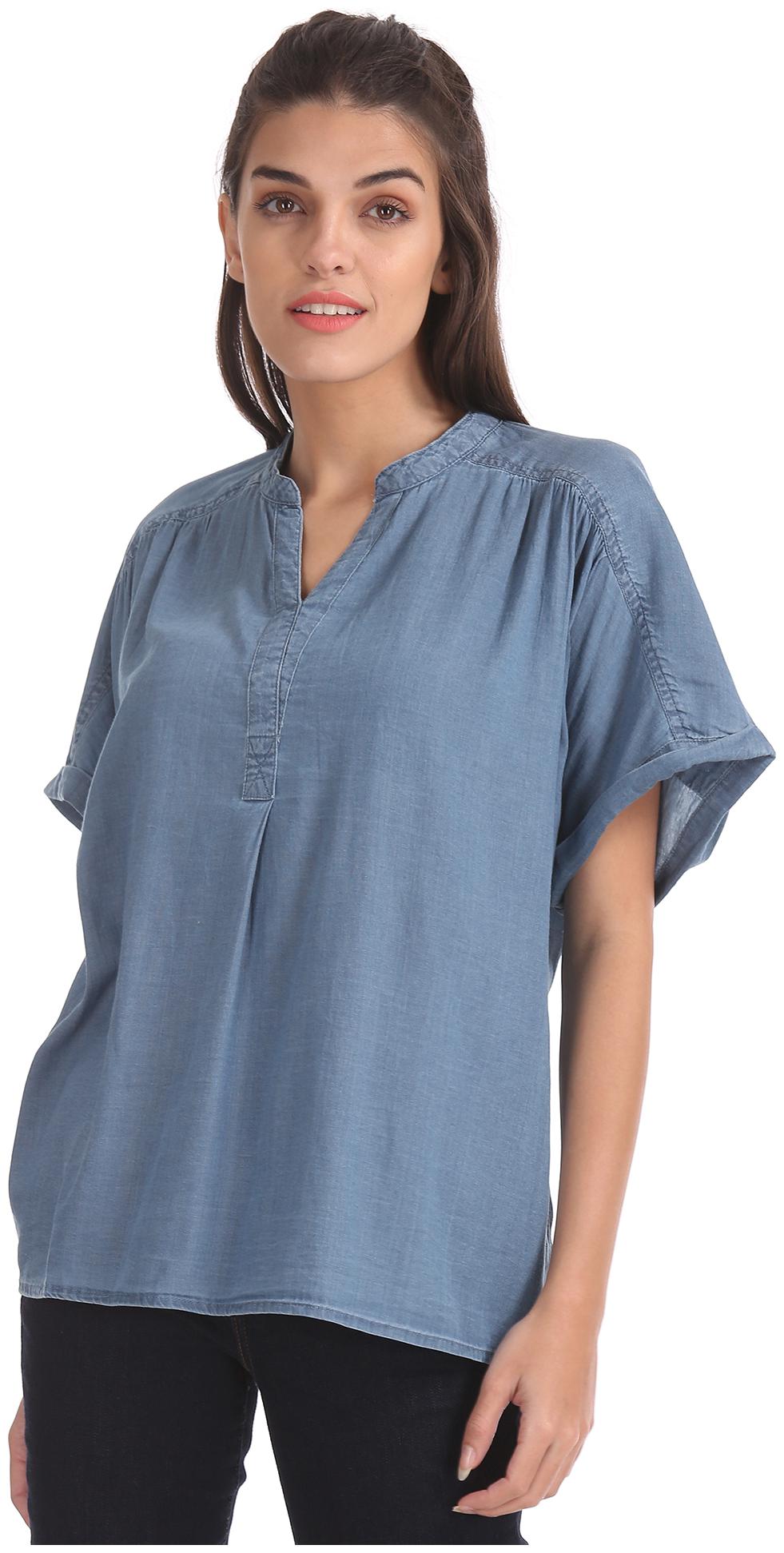 

U S Polo Assn Women Solid Boxy top - Blue